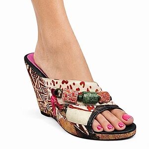 Vintage Save The Queen Strappy Wedge Sandals Multicolor EU 38 US 7.5 Italy